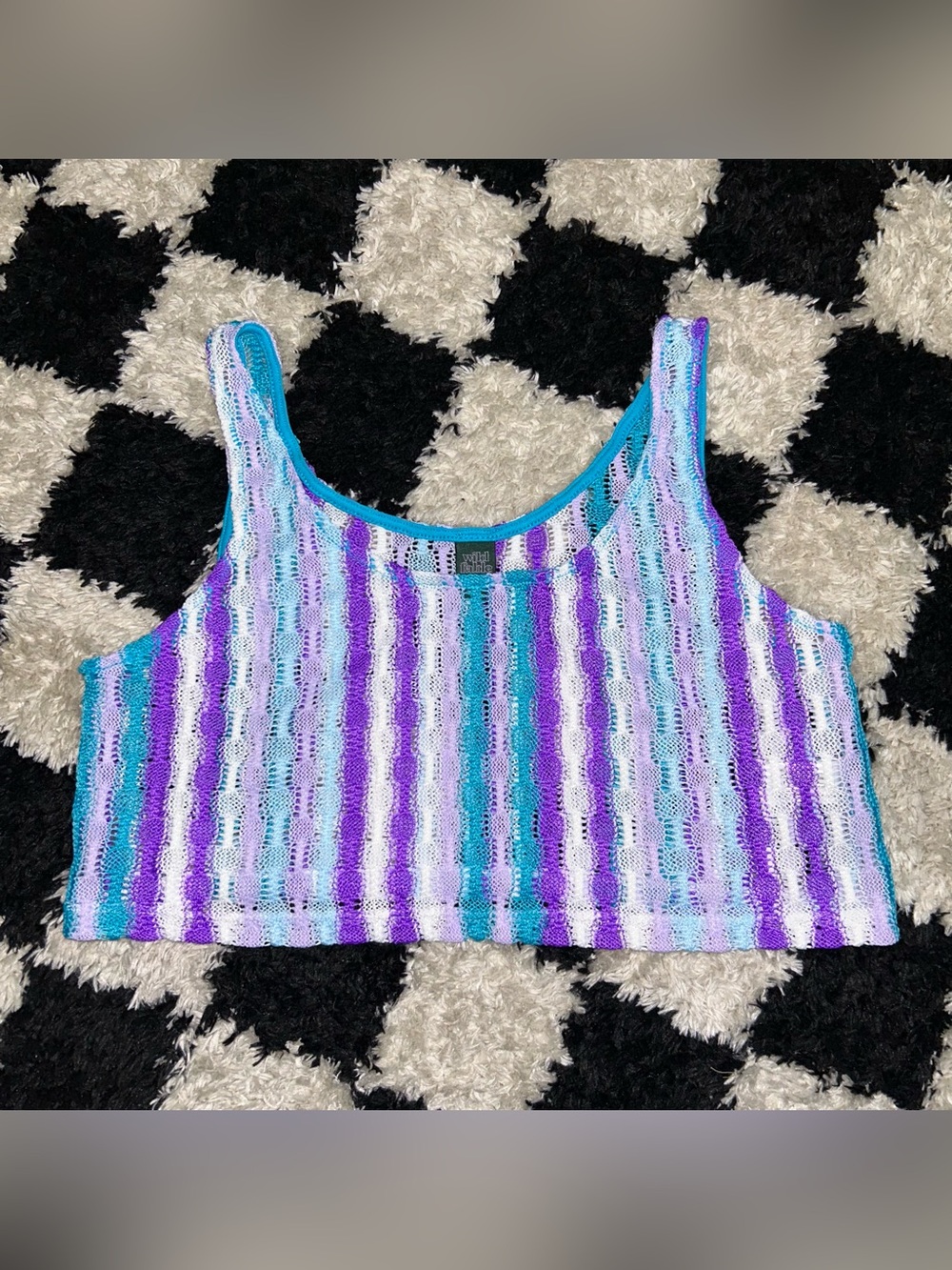 Wild Fable M Neon Crochet Open Swing Stripe Cropped Tank Top Medium Blue Purple